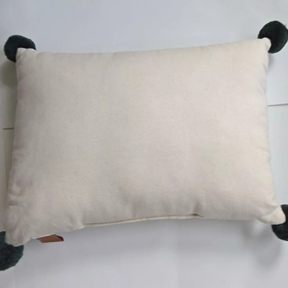 Christmas Lumbar Throw Pillow "Joy" Devi Designs Cream Green Pompoms - Picture 6 of 9